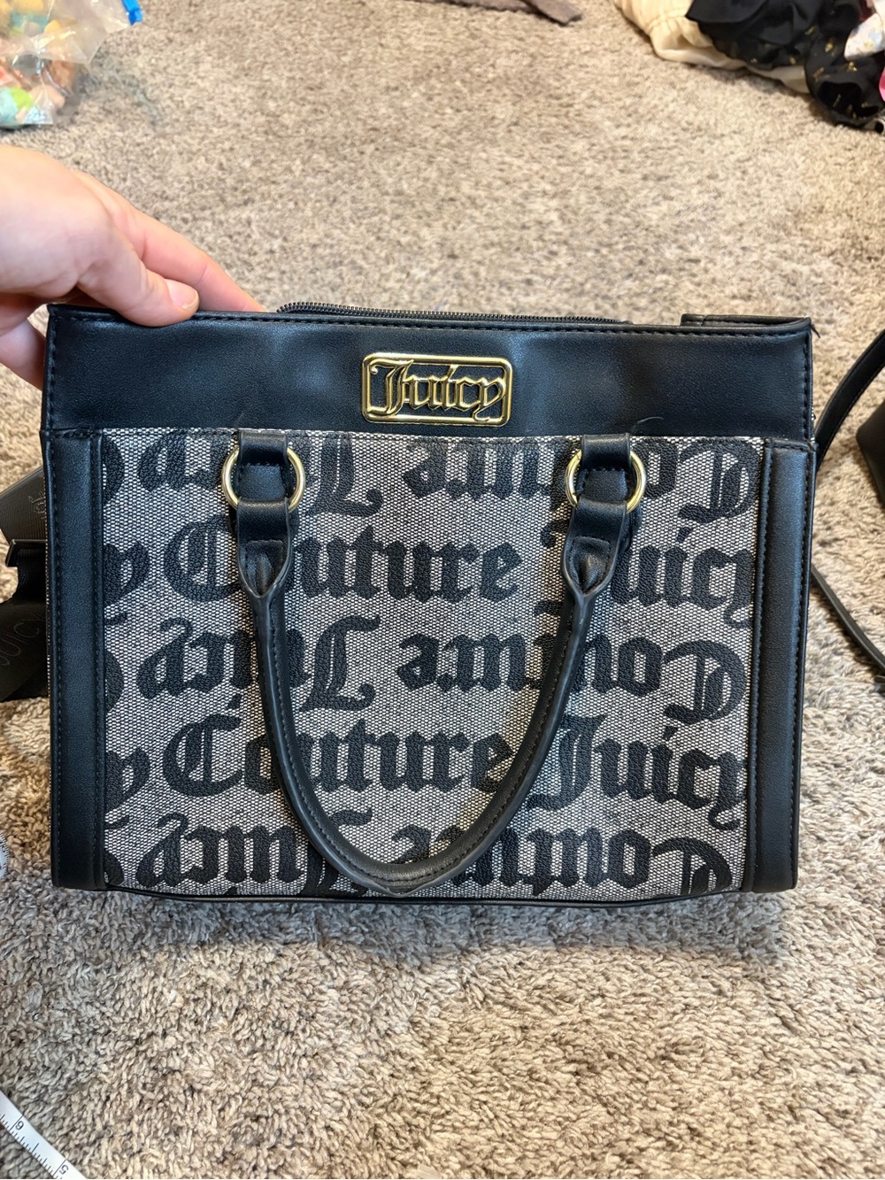 Juicy Couture Gothic Logo Satchel Shoulder Bag Y2K Logo Mania Black